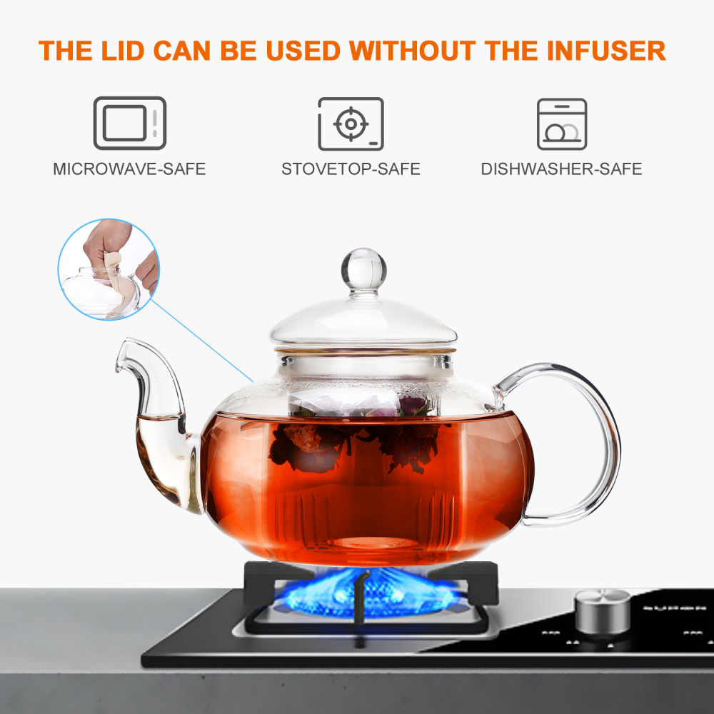 Snap Steep Heat-Resistant Glass Teapot with Infuser – 400ml/1000ml